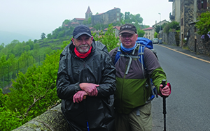 Eric Francois (left) and Daryl Hogbin made a 200-mile pilgrimage together. Here they stop at Saint-Privat d'Allier in south central France on the second morning of their journey along the Chemin de Compostelle.