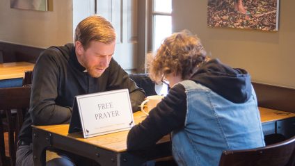 Free prayer in a coffee shop