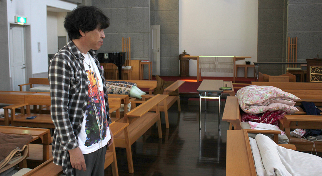 Nobuo Inoue helps out at Kumamoto Lutheran Church and the shelter.