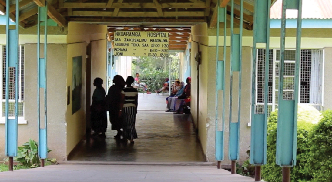 People gather outside a Tanzanian hospital.