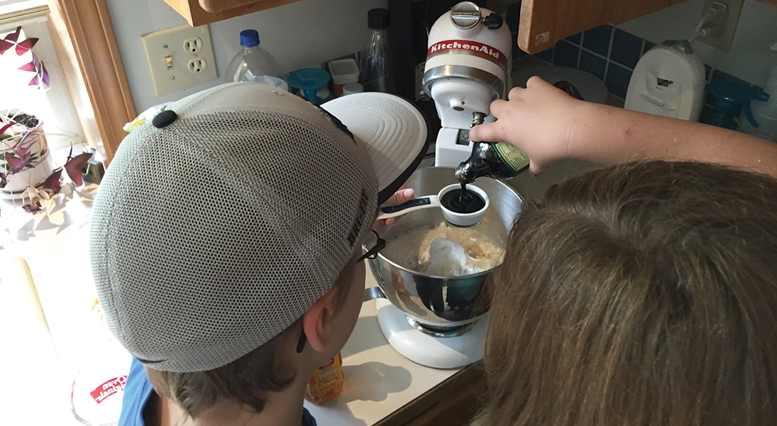 Ingredients are added to the flour.