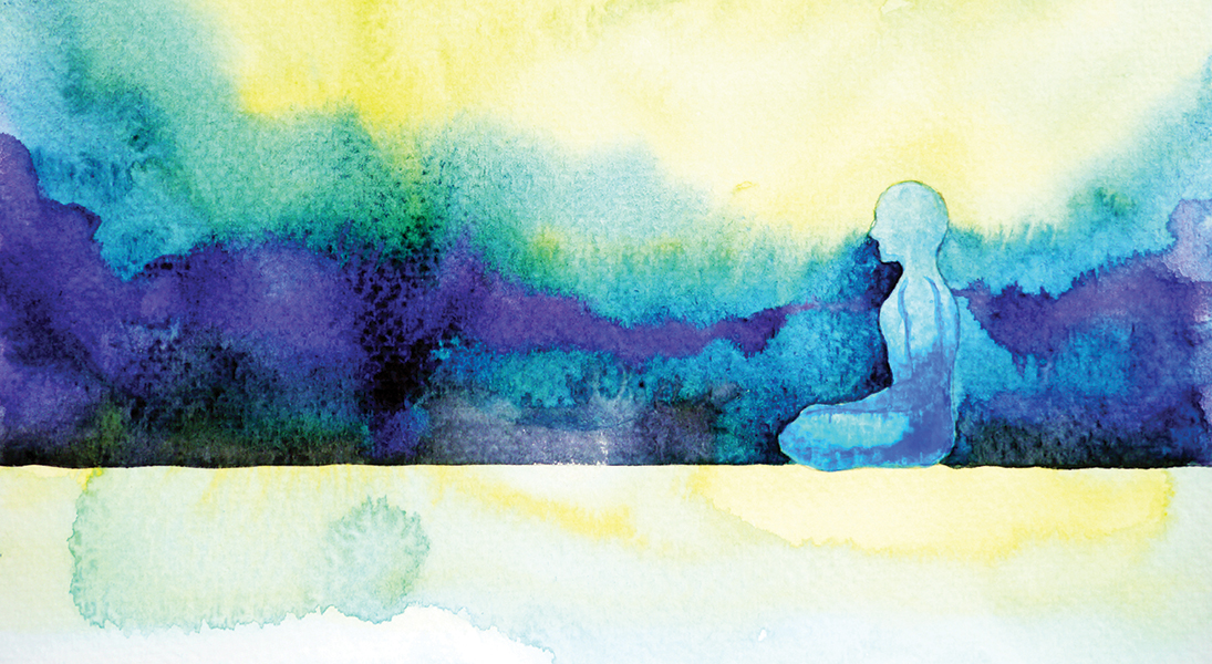 a bstract art watercolor painting human meditating calm peace design hand drawn