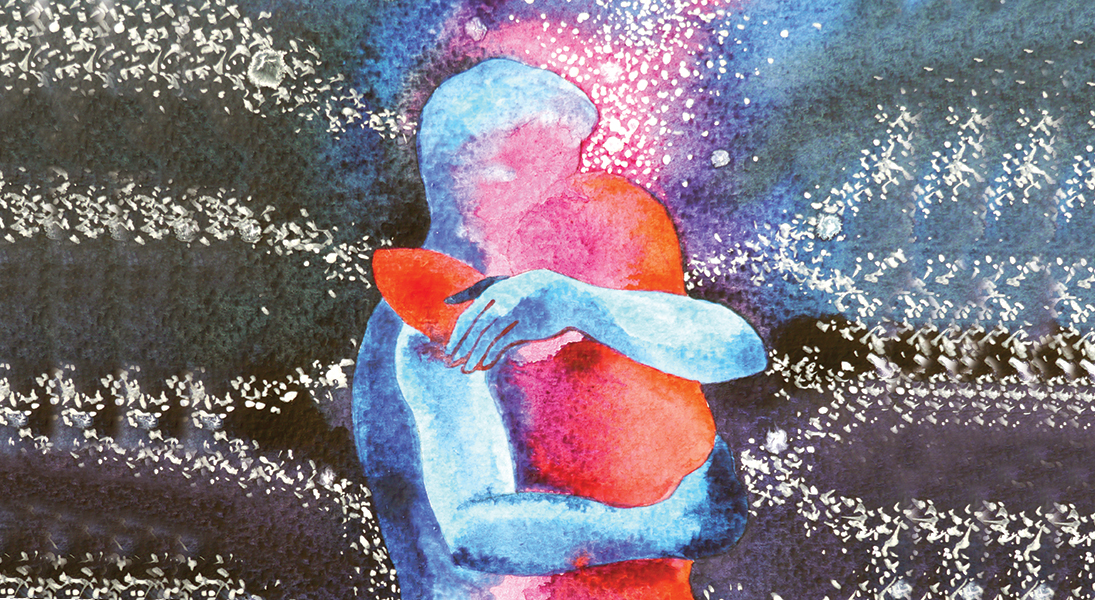 couple lover hugging in universe abstract free mind, inside your world watercolor painting design illustration background