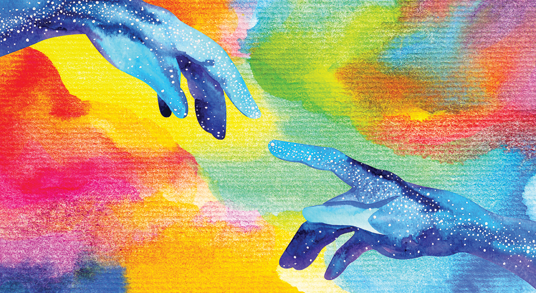 hands of god connect to another world illustration design watercolor painting hand drawn