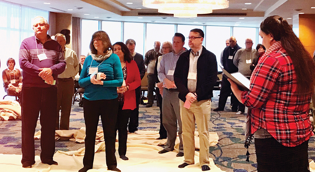 Seminole leads a Blanket Exercise, an experiential workshop, at the 2018 ELCA Bishop’s Academy