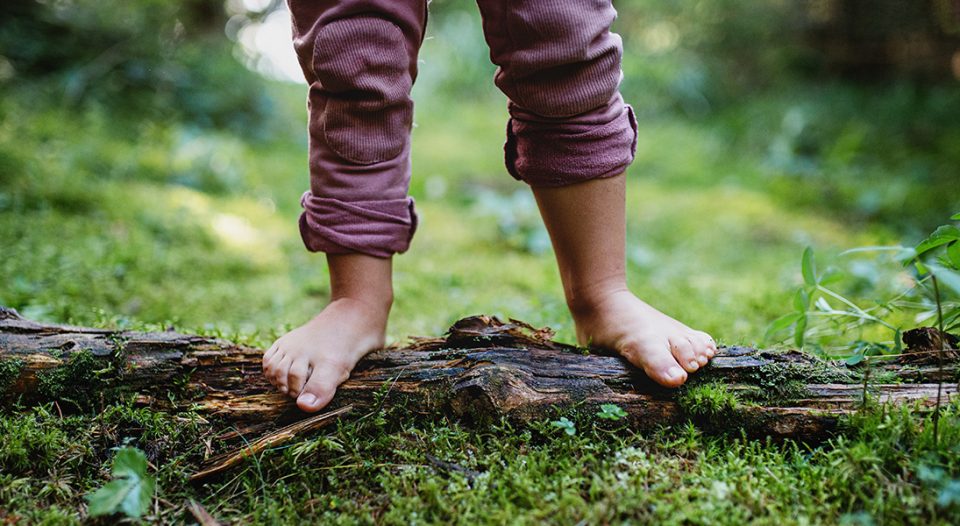 Kid's bare feet in nature