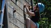 Camper climbing wall