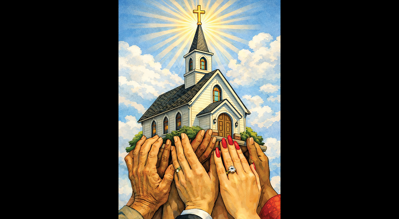Variety of hands holding church up