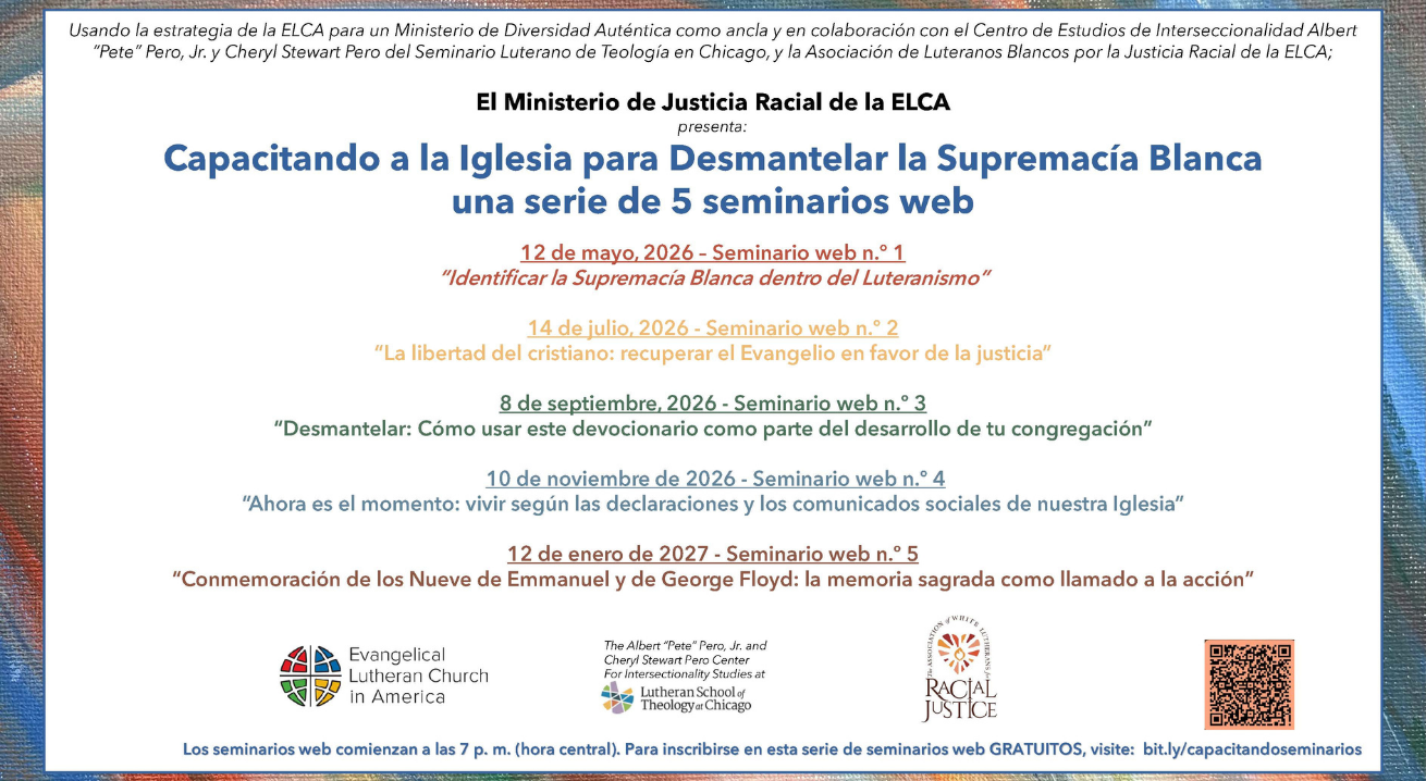 Equipping the Church to Dismantle White Supremacy webinar series poster in Spanish